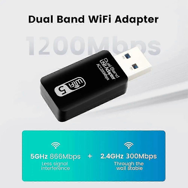 1200Mbps 5Ghz Wifi USB Wifi-adapter USB 3.0 Wi-fi-adapter Ethernet Wi Fi-antenn Dual Band 2.4G&5G Wifi-modul för PC Laptop Bluetooth-sändare