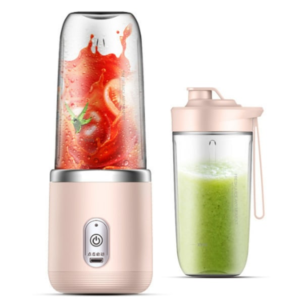 Elektrisk bärbar fruktmixer med dubbelkopp för smoothies och smoothietillverkning, assistent för köket för att göra juice hemma Pink