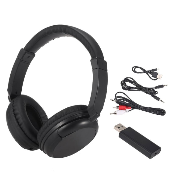 Fm trådlösa hörlurar Over-ear musik hörlurar med sändare 3,5 mm & Rca trådbundna headset Support FM radio för tv pc telefoner mp3 spelare svart
