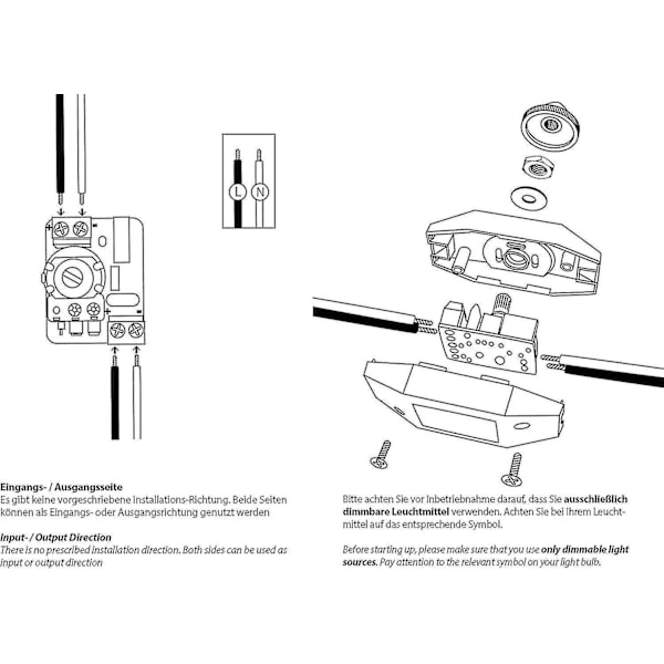 1-60W LED-dimmer Dimmerbar (vriddimmer) LED-dimmer, På/av, 220-230V, CE In-line-brytare, Svart