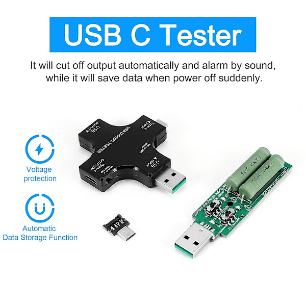 USB-C-testaaja, 2-in-1 Type C USB-testaaja värillisellä IPS-näytöllä, digitaalinen multimetri, jännite, virta, teho, lämpötila, latausohjelman kanssa