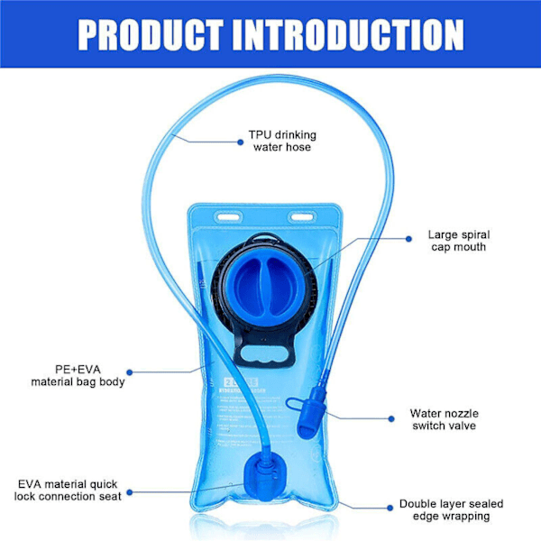 Hydreringsblære, 2L Vandreservoir, Lækagesikker Vandblære Hydreringspakke, Stor Åbning Vandopbevaringsblærepose, til Cykling Vandreture Camping