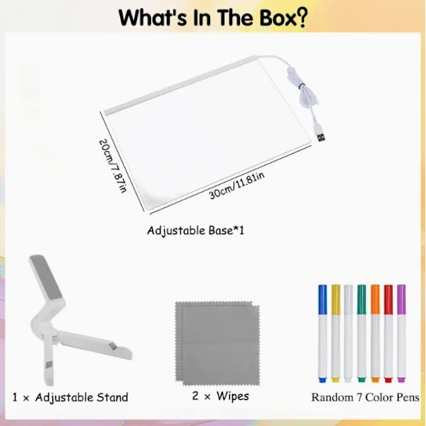 Lysende Akryl Markør, Akryl Tørbræt med Stativ, LED Transparent Skrivebord Sticky Note Memo 7 Pens