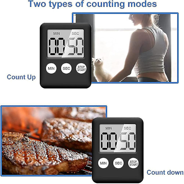 Stoppklokke, Digital Minutt-Timer Med Høy Alarm, 3-i-1 Monteringsmetode Mini Kjøkken-Timer