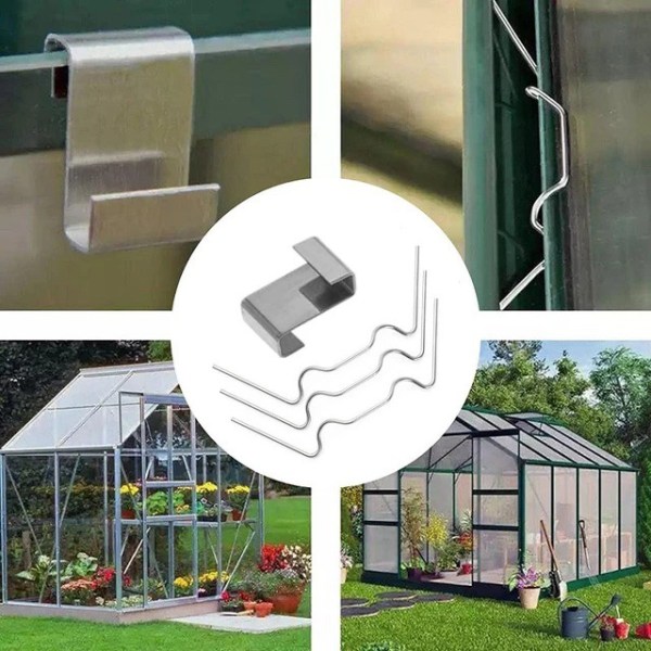 100-Pack Glass Greenhouse Clips Stainless Steel Greenhouse Window Bracket Clamps Greenhouse Glass Clips W nail+Z buckle