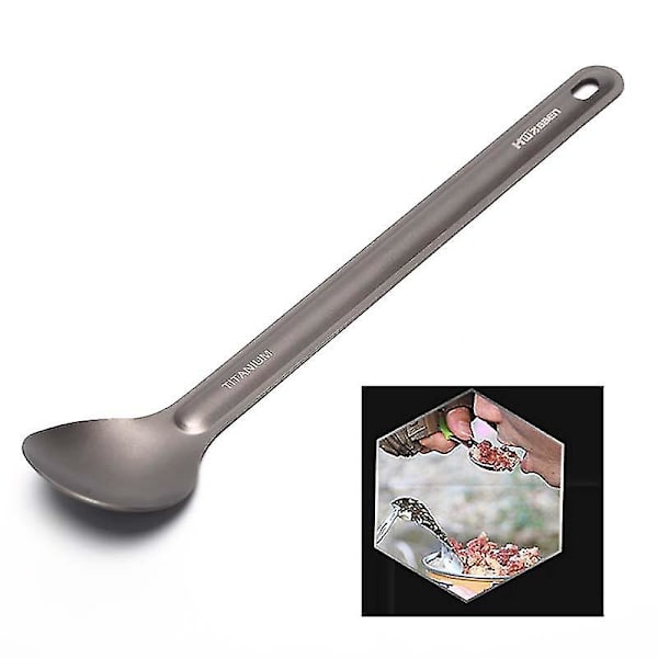 1 st Titanium Sked med Långt Handtag, Utomhus Camping Bestick Hfmqv
