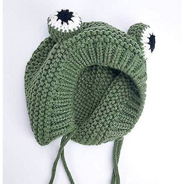 Stickad Beanie för Barn Söt Groda Cartoon Vintervärmare Hatt Med Stora Ögon för Babypojkar Flickor