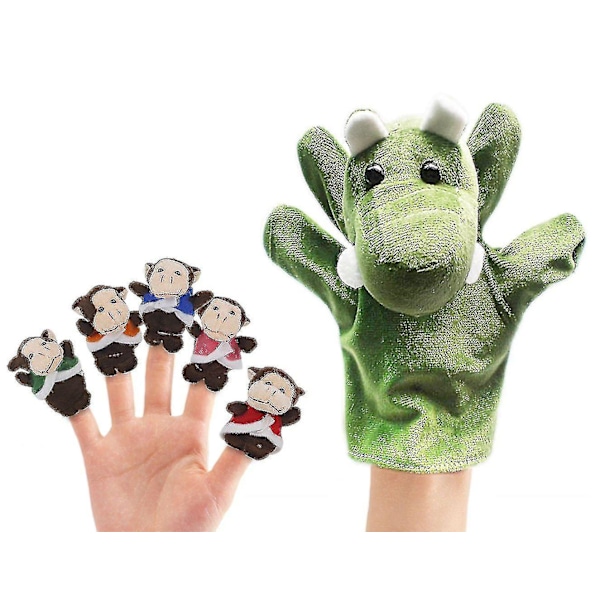 6 Stykke Plys Fingerdukker Fem Små Aber Sidder I Et Træ