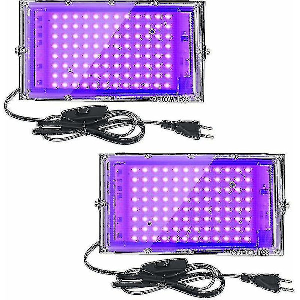 2 stk. 100W UV LED Floodlight Sort Lys IP65 Vandafvisende Ultraviolet LED Lampe Effektbelysning til Akvarium