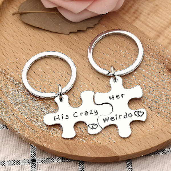 2 Pcs Couple Lover Stainless Steel Key Chain Ring Set Puzzles Her Weir