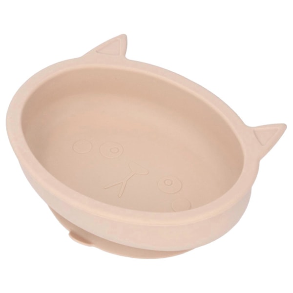 Baby Skål Cartoon Cat Forma med Sugkopp Mjuk Silikon Söt Mat Skål för Barn Matrum Beige