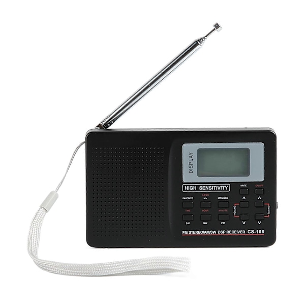 AM FM SW Radio med Hukommelsesfunktion, Lavt Strømforbrug, Baggrundsbelyste Taster, Bærbar Digital Radio med Fuldt Bånd og Vækkeur
