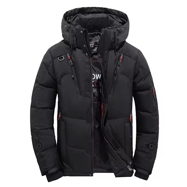 Herrdunjacka Vinter Parka Huva Utomhus Tjock Varm Överdimensionerad Mode 2024 Dragkedja Nedre Jacka Black XL