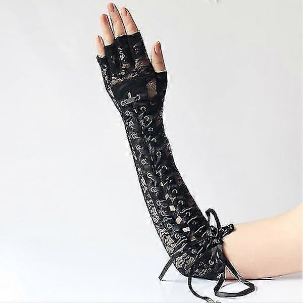 Spidses Steampunk Handsker (sorte) Fingerløse Handsker Justerbare Fest Lange Handsker Brude Spidses Handsker Kvinder