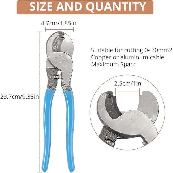 Sæt af Krympe Tang, Justerbar Krympe Tang AWG 10-0 Trådterminal Krympeværktøj 6-50 mm Multifunktionel Kabelkuttere med Skridsikre Greb til