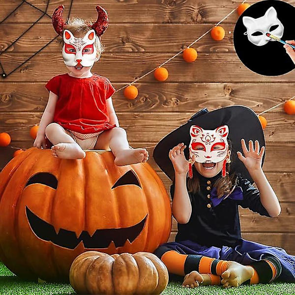 10 kpl Valkoisia Naamioita, Cosplay, Maalaamaton Maskaraadi Naamio, Valkoinen Paperinaamio, Maalaamattomat Kissan Naamiot Karnevaali Cosplay Halloween Juhliin