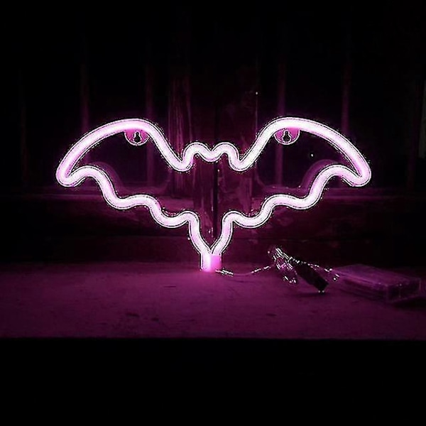 Fledermus Neon Skilte, Led Festival Pink Bat Neon Lys, Halloween Dekorationer Til Bord Skrivebord Indendørs Hjem Soveværelse Dekorationer Usb Opladning & Batteri