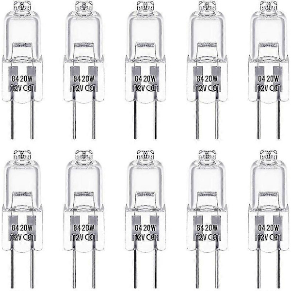 10 stk G4 Halogen Pærer, 12v 20w G4 Pære, Varmt Hvidt 3000k, 150lm, Dæmpbar, G4 Halogen Lampe