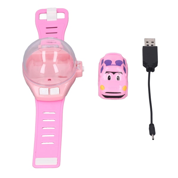 YI Mini RC Car Watch Toys Cute Shape USB Charging Silicone Strap Wrist RC Car Watch Toy for Boys Girls Pink