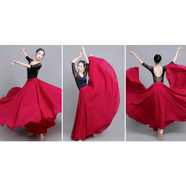 720 Silkeaktig Tynn Chiffon Elastisk Midje Lang Magdans Skjørt Red 85CM