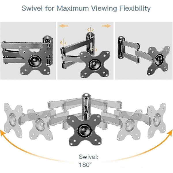 Tv Vægbøjle Svingbar Vipbar Udtrækkelig, Fuld Bevægelses Tv Vægbøjle Til De Fleste 13-30 Tommer Flade/Buede Tv, Holder Op Til 10kg, Vesa 100x100mm/75x75mm (13-30