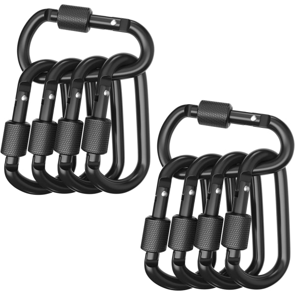 10 Pack Karbinhake Clips - D Ring Locking Carabiner - Svart