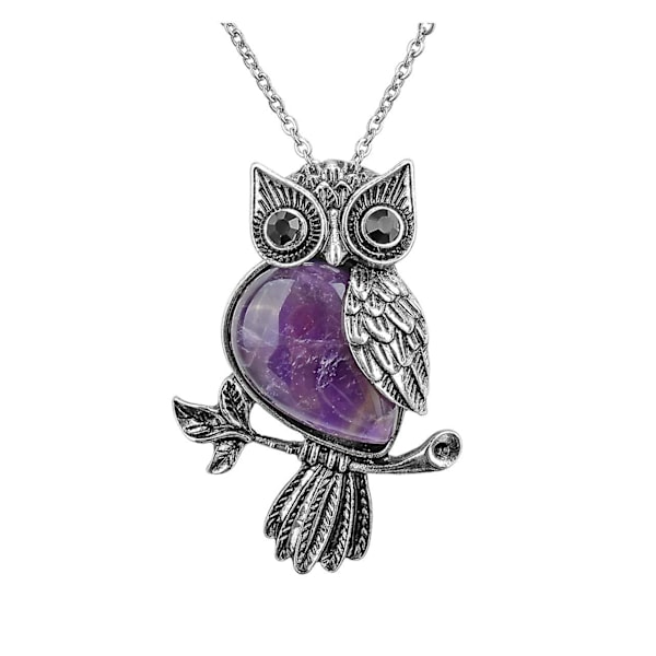 Uglegaver Uglehalskæde Healing Krystal Sten Vedhæng Halskæder til Kvinder Mænd Naturlig Amethyst Rosakvarts Ædelsten Smykker til Reiki Spirituel Energi