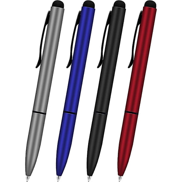 Soft Touch Click Stylus, 2-i-1 Tilbagekørbar Metal Stylus, Sort Blæk, 4 (