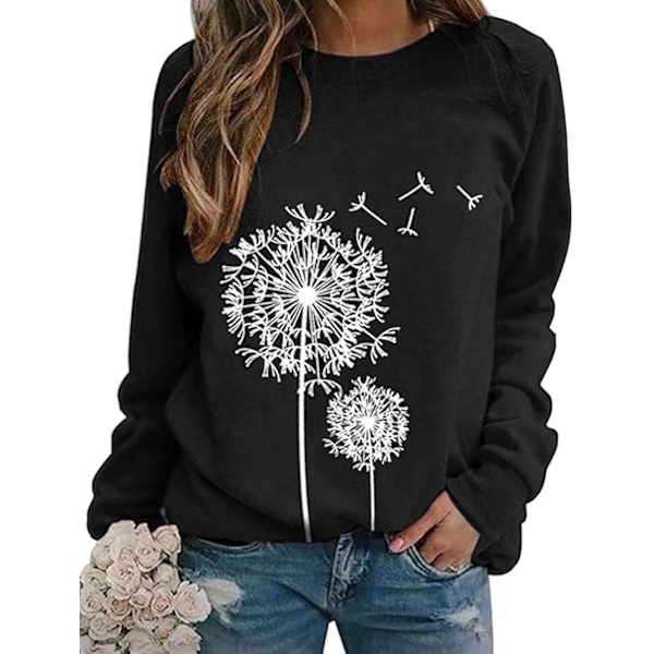 Women's Dandelion Print Sweatshirt Crew Neck Long Sleeve Top Basic Sweater Tunic Shirt