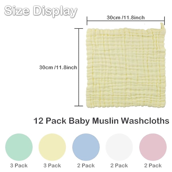 Pakke med 5 Baby Muslin Ansiktskluter 30 X 30 Cm Baby Ansiktshåndkle, Myke Babyhåndklær, Baby Bomulls Håndkle For Nyfødt Baby - Sszfv