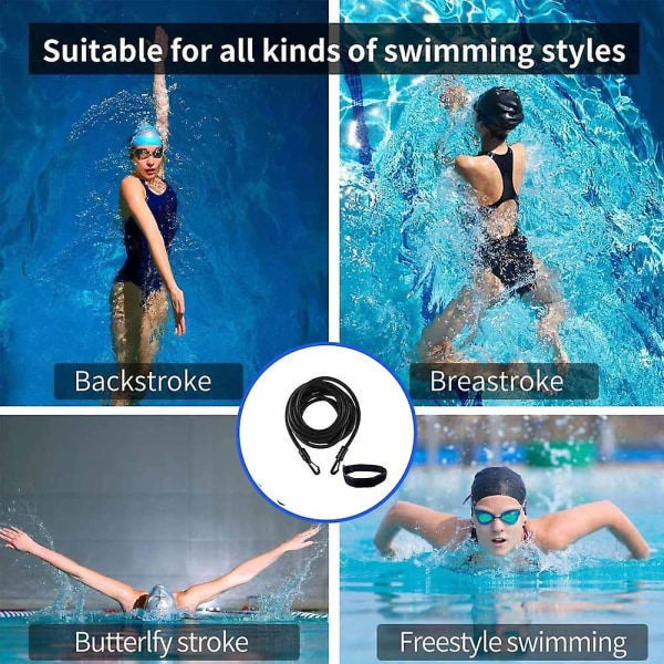 Motstandsbånd Swim Tether Stasjonær svømming, svømmesele statisk svømmebelte Black 3M