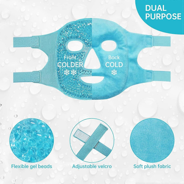 Kold ansigts- og øjenmaske med ispose til at reducere hævelse i ansigtet, gelperler varm kold pakning til kvinder søvn, stress, hovedpine, hudpleje [blå].