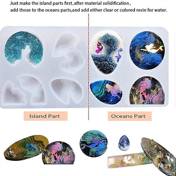 Øy Resin Former, 3 stk Hav Silikon Former for Resin Epoxy, Smykke Epoxy Former for Ørepynt, Henger