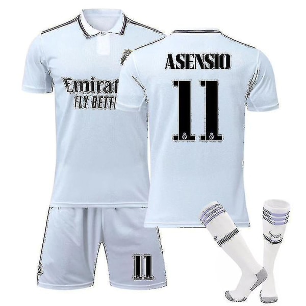 Ny sesong 2022-2023 Real Madrid Fotballdraktsett Fotballuniformer Fotballdraktsett For Barn Ungdom Herre ASENSIO 11 Kids 24(130-140CM)