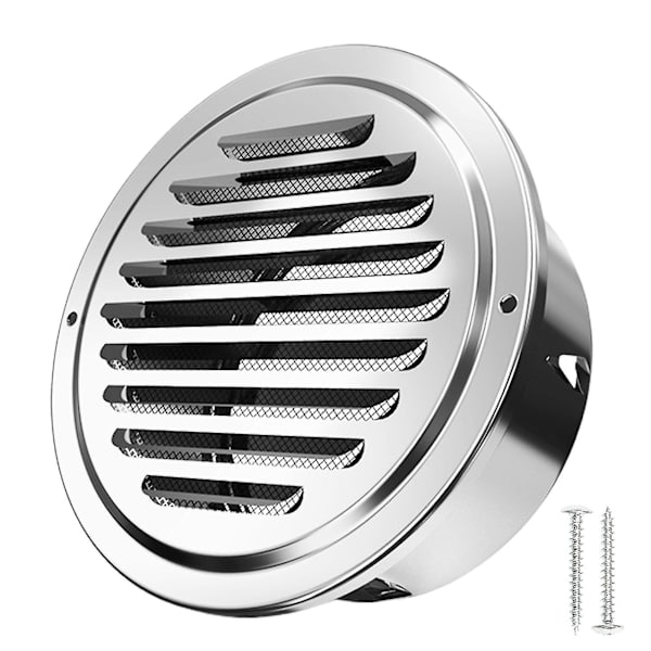 Ventilationsdæksel til luftkanal, aftræk, rist, rustfrit stål, fladt rør, vægindløb med indbygget insektnet