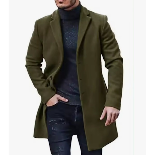 Herrar ullrock, medellång trenchcoat Army Green M