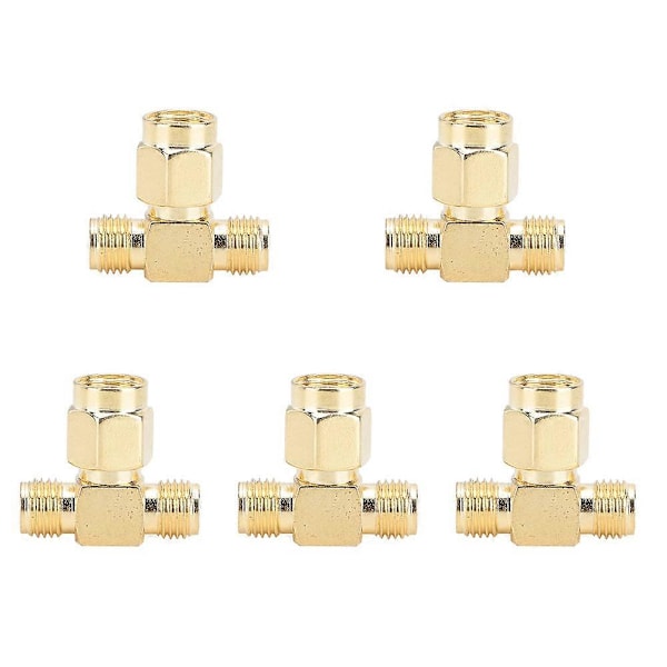 5-pack Guldpläterad Mässing 50 Ohm SMA Han till Dubbel SMA Hon Adapter med Standard Polaritet