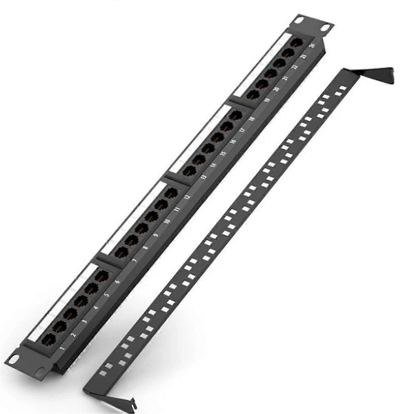 24-ports CAT6 UTP RJ45 Patch Panel 19 tommer 1U Kabelramme Frontplate Rackmontering 50U Gullbelagt, Rea