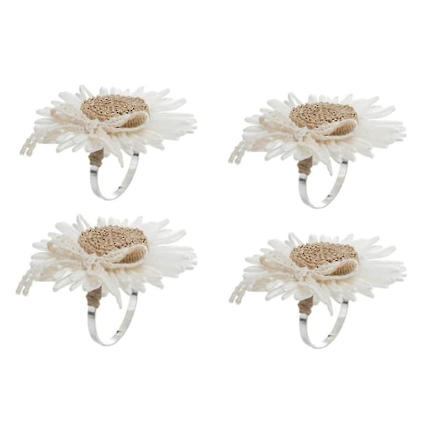 Handmade Flower Napkin Ring Holder - Daisy Napkins Rings 4, Napkin Buckle For Daily Dinning Table D