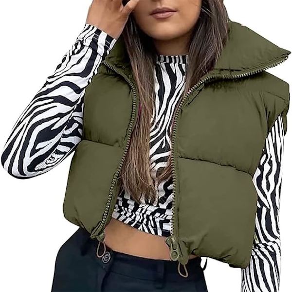Dam Vinterväst med Quiltning, Turtleneck, Lättviktig, Kort, Dragkedja, Ärmlös Jacka, Varm, Dunväst, Tjock