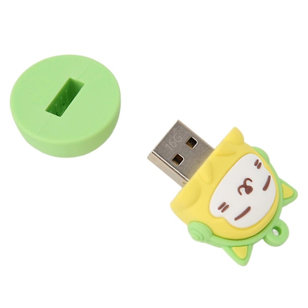 Cartoon Flash Drive PVC USB2.0 Kattmönster Plug and Play Stötsäker U-Disk för Telefon Laptop Gul Grön 16g