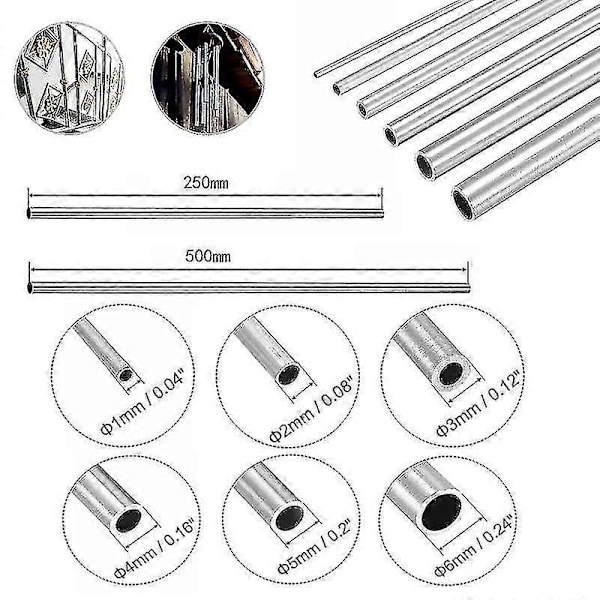 1-10 st Rör i Rostfritt Stål, Längd 250/500mm, 304 Rostfritt Stål Kapillärrör 1mm/2mm/3mm/4mm/5mm/6mm/8mm/10mm/12mm