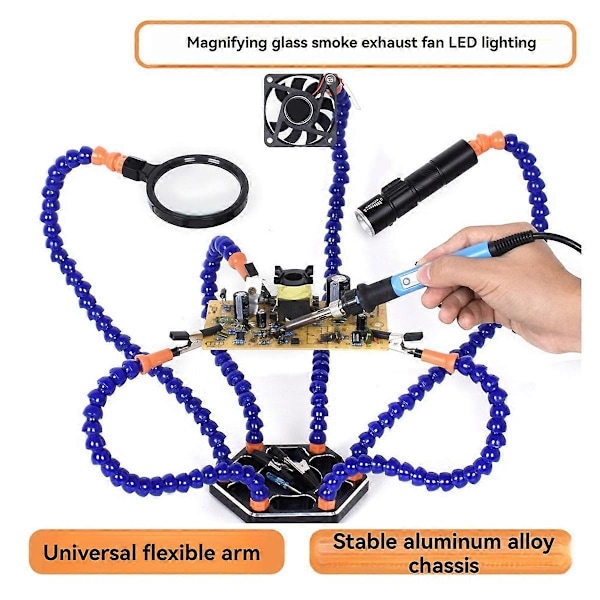 Elektronisk lödhjälp med 3X förstoringsglas LED-ficklampa USB-svetsrökutsugsfläkt för PCB IC-reparation