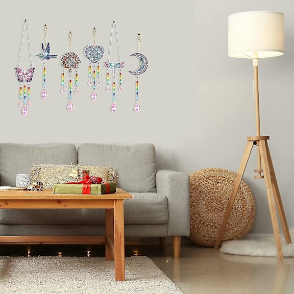 Kunst- og Håndværks Sæt Til Børn I Alderen 7 8 9 10, DIY Diamantkunst Pigegave Med Krystalhængsmykke, 5D Diamantmaleri Vindspil (6 Stk)