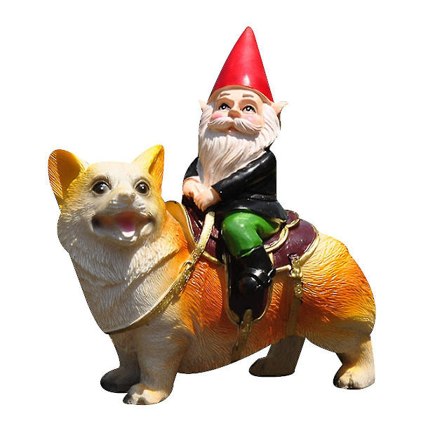 Sjov Fyrs Mugs Havefigur, Gnomen Rider På En Corgi