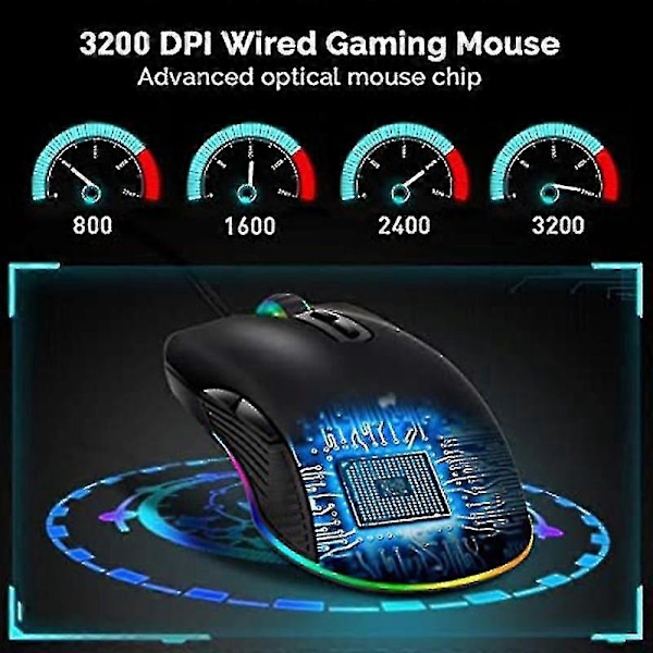 USB-C Mus Type C Ergonomisk Trådbunden Mus RGB Spelmus Optisk Mus - YUHAO