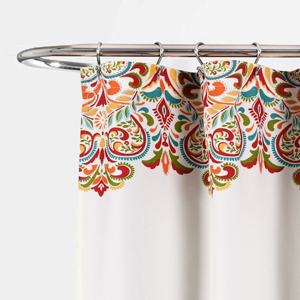 Bruseforhængsstof farverigt boheme paisley damask print design, 180*180cm, turkis og orange