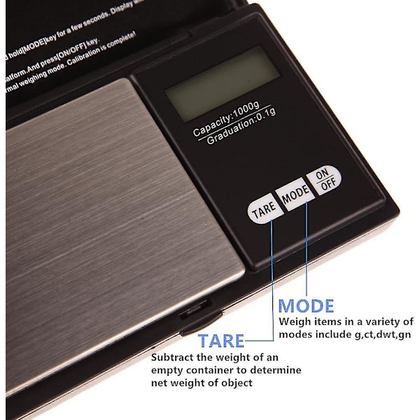 Presisjonsskala, Kjøkkenvekt 1000g/0.1g, Presisjonsskala 0.1g, Lommevekt, Smykkevekt