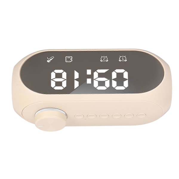 Trådløs Bluetooth-højttaler med RGB-belysning, kraftig bas, temperaturvisning, stemmeudsendelse, FM-radio og spejlsalarmur i beige