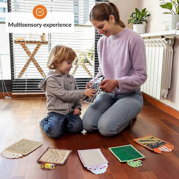 6-pack Djur Sensoriska Mattor för Autistiska Barn - Variation av Unika Texturer - Sensoriska Leksaker för Taktil Lek